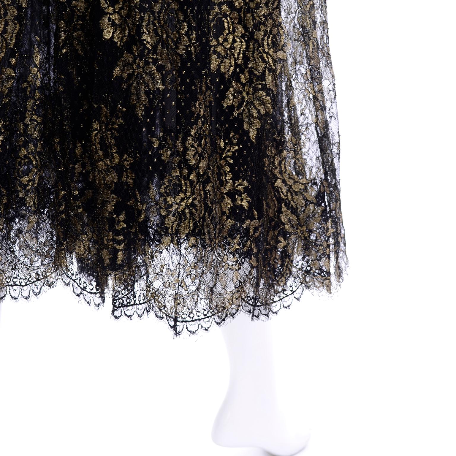 Rare Geoffrey Beene Vintage Gold Metallic & Black Lace Evening Dress 4
