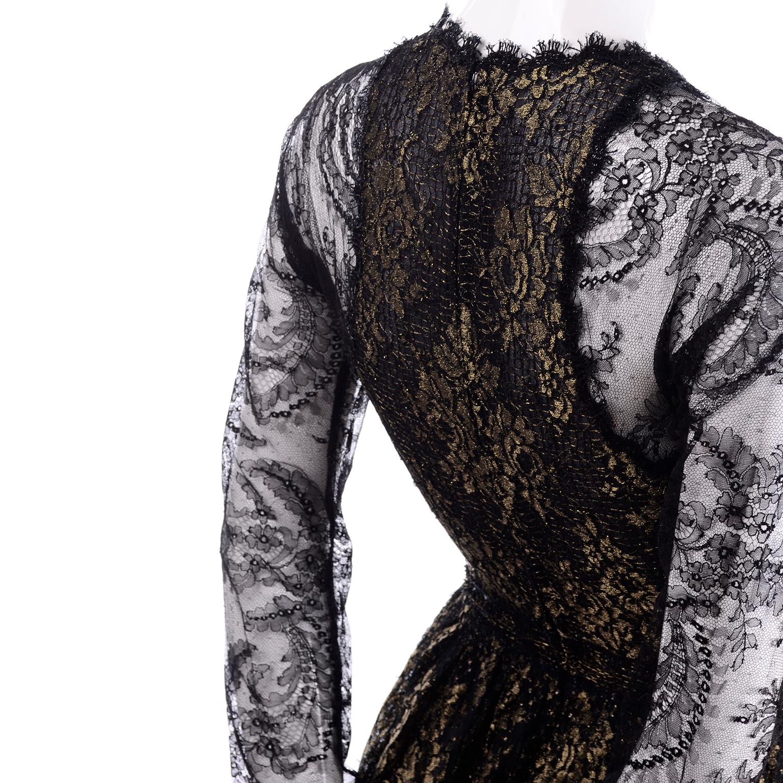 Rare Geoffrey Beene Vintage Gold Metallic & Black Lace Evening Dress 2
