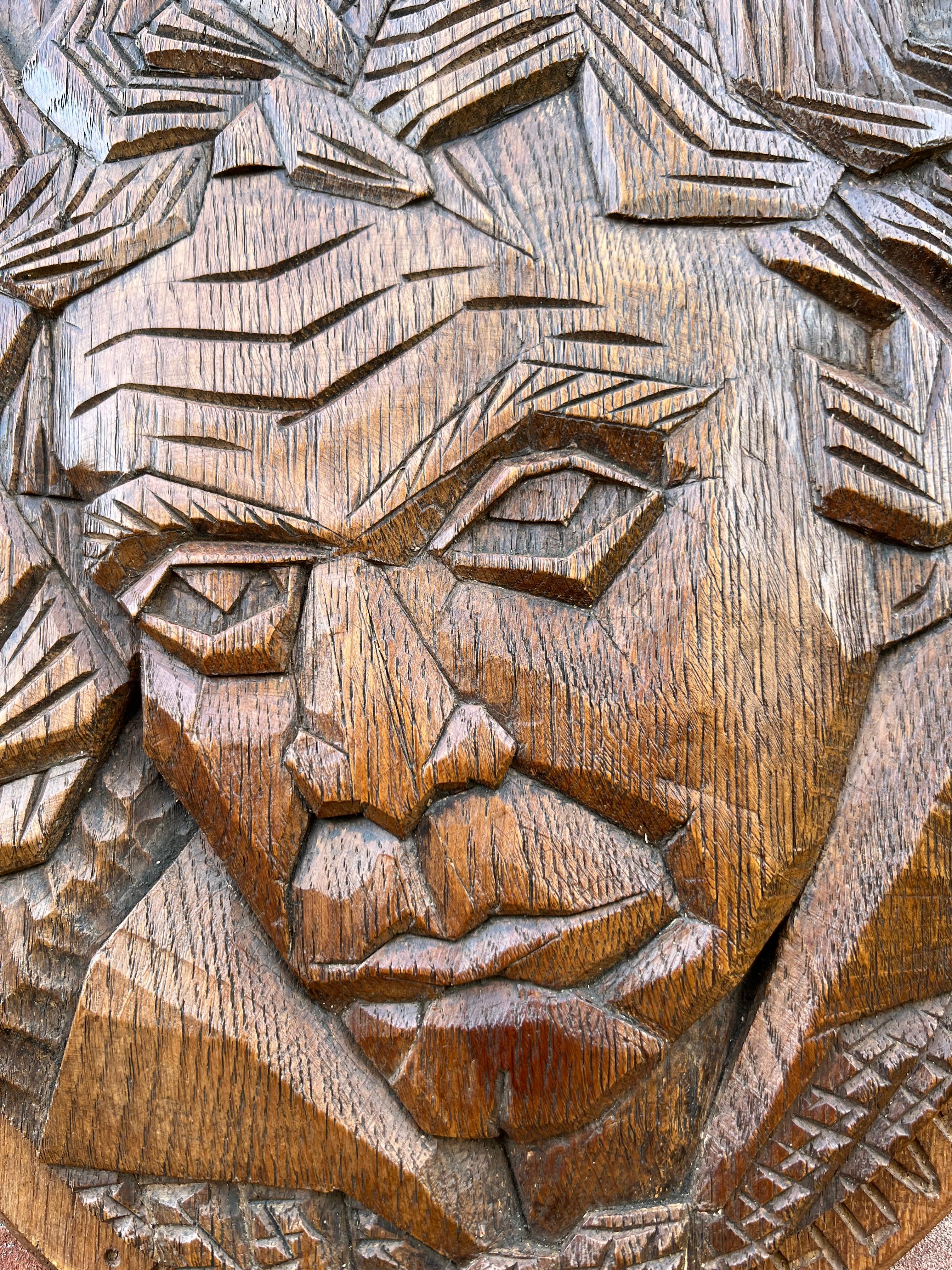 Rare Geometric Art, Hand Carved Oak Ludwig van Beethoven Mask Medallion / Plaque For Sale 1