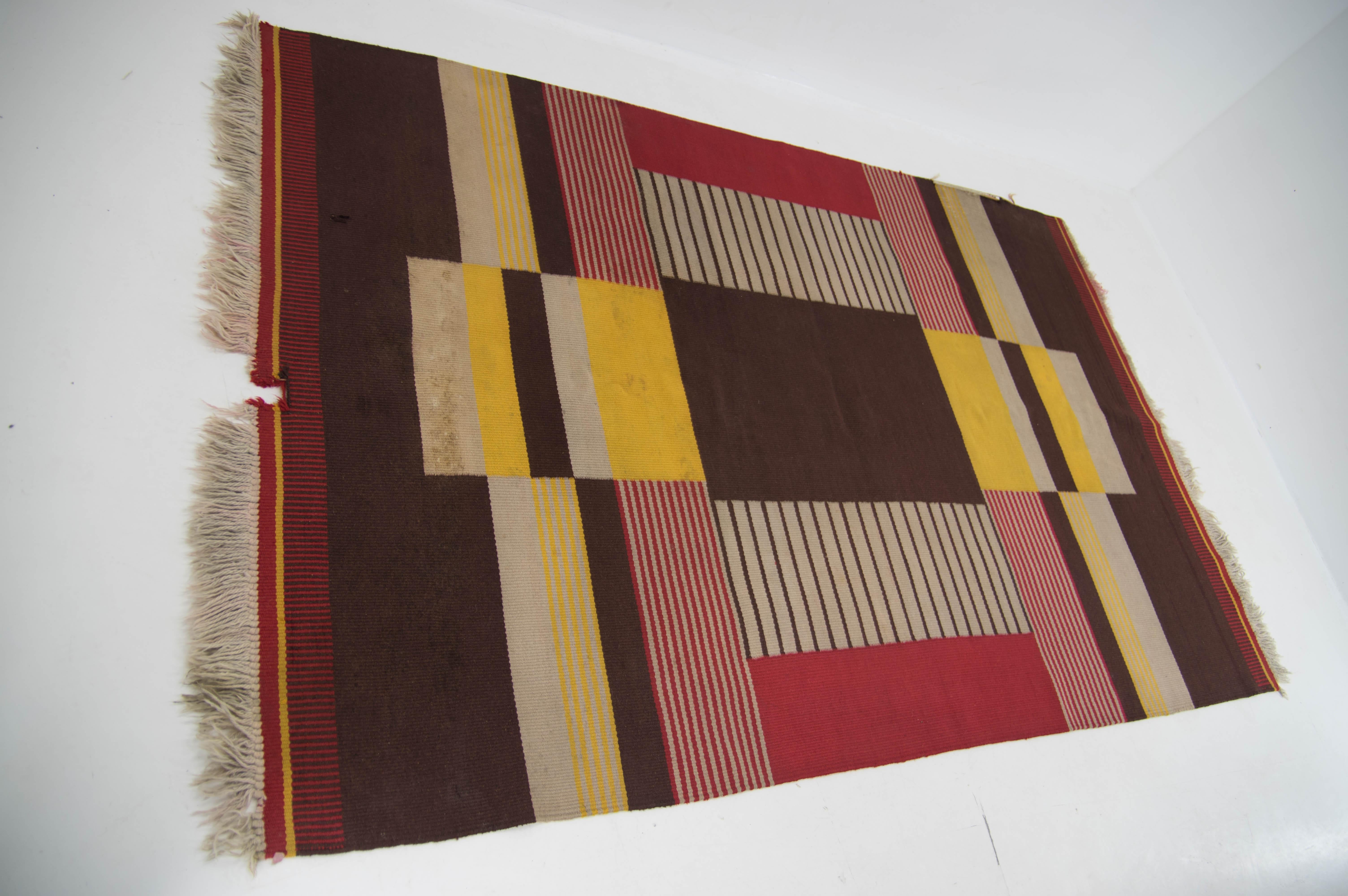 Czech Rare Geometric Carpet by Antonin Kybal, 1948s