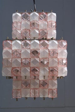 Seltener geometrischer Interlux Italienischer Kronleuchter 1960er Jahre Rosa Glas Satin Minimalistisch