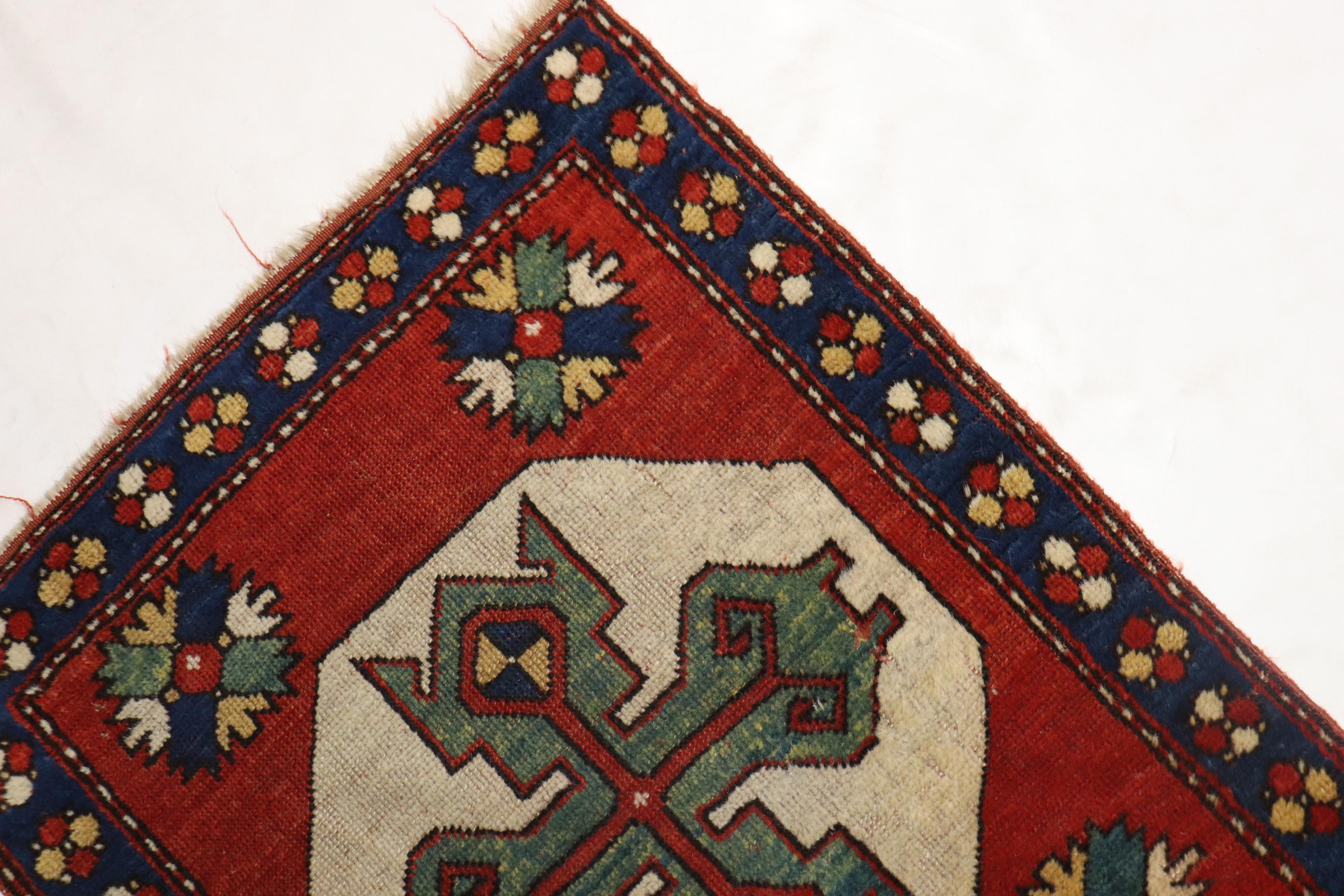 Rare Geometric Kazak Mini Size Square Rug, Early 20th Century In Good Condition In New York, NY