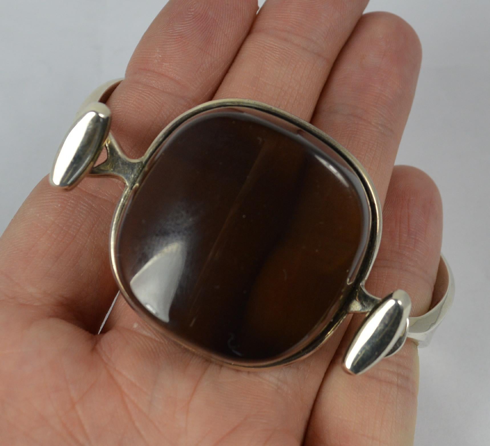 Rare Georg Jensen 203 Torun Sterling Silver Smoky Quartz Bangle In Good Condition For Sale In St Helens, GB