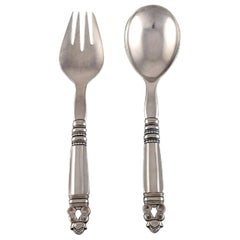 Rare Georg Jensen Acorn Salad Set in All Sterling Silver