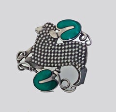 Rare Georg Jensen Arno Malinowski Silver Enamel Lamb Brooch, Denmark, circa 1942