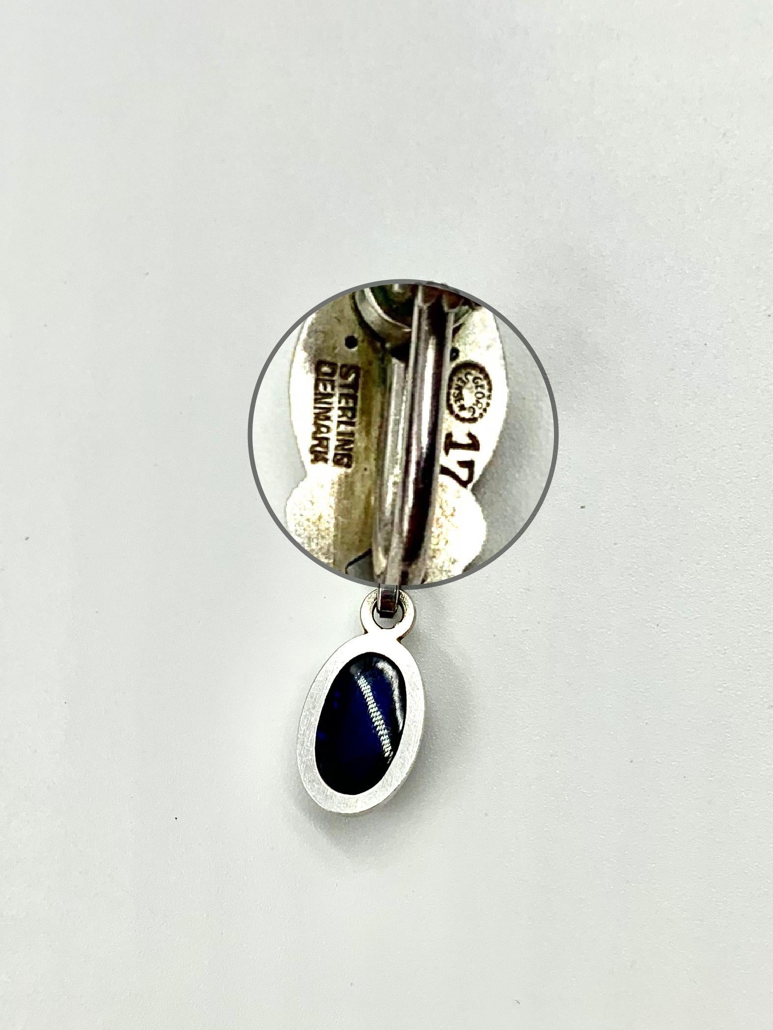 Rare Georg Jensen Cabochon Sapphire Sterling Silver Moonlight Blossom Earrings In Good Condition For Sale In New York, NY
