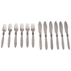 Rare Georg Jensen "Cactus" Fish Cutlery, Complete Service for Six People