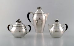 Rare Georg Jensen Coffee Service in Sterling Silver with Ebony Handles