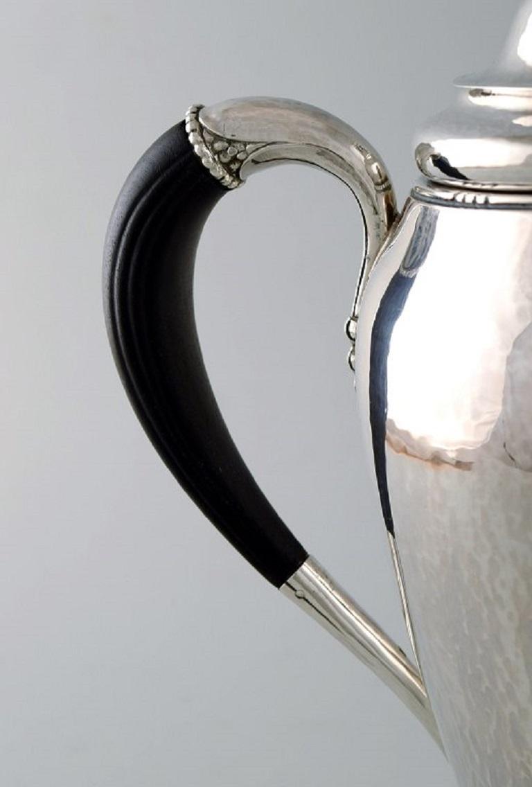 Rare Georg Jensen Coffee Service in Sterling Silver with Ebony Handles In Good Condition For Sale In Copenhagen, DK