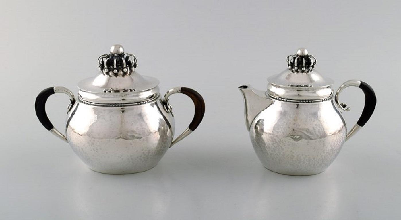 Early 20th Century Rare Georg Jensen Coffee Service in Sterling Silver with Ebony Handles For Sale