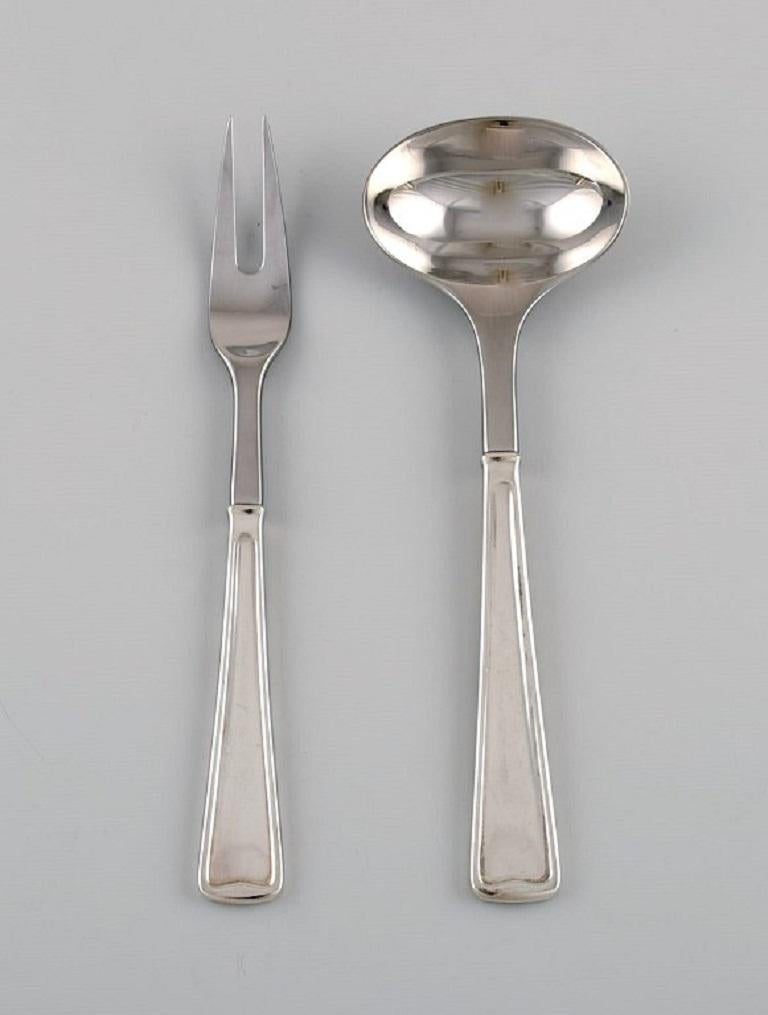Scandinavian Modern Rare Georg Jensen Koppel Cutlery, Dinner Service in Sterling Silver for 10 P. For Sale