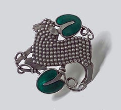 Rare Georg Jensen Malinowski Silver Enamel Lamb Sculpture Brooch, Denmark