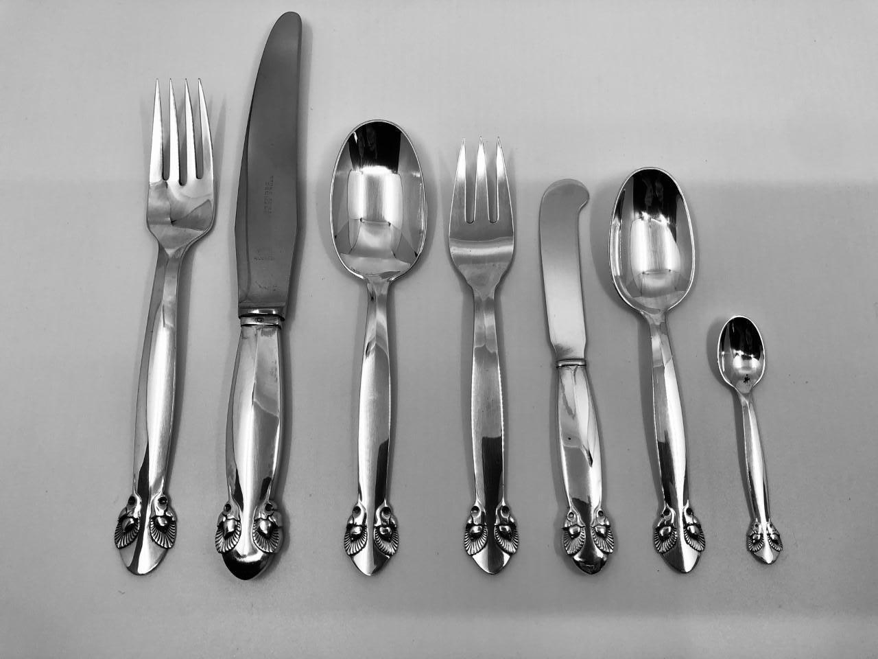A sought after Georg Jensen sterling silver cutlery service in the Bittersweet pattern, called in Danish 