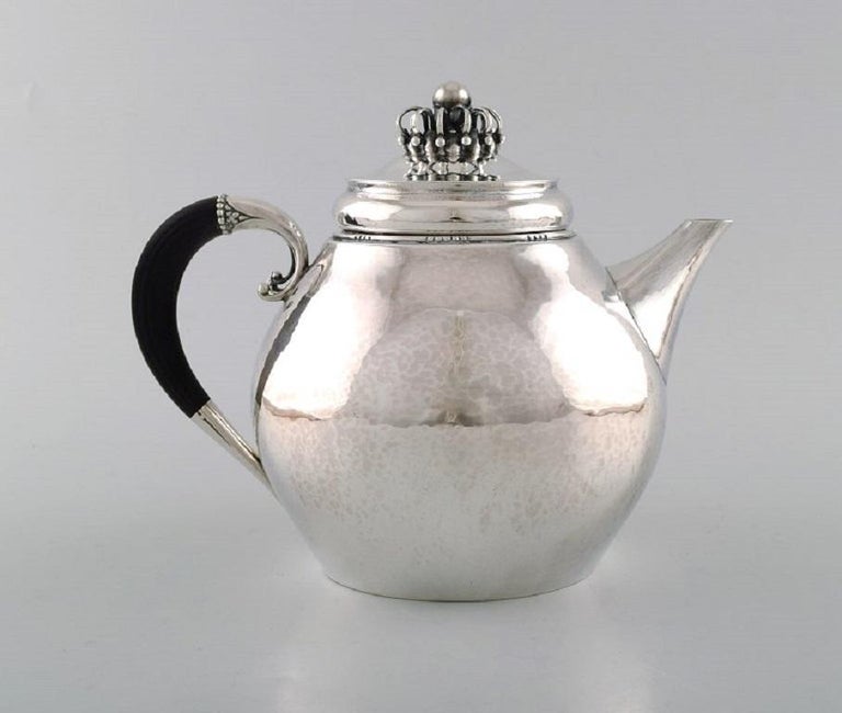Rare Jensen Teapot in Sterling Silver with Ebony Handle, Dated