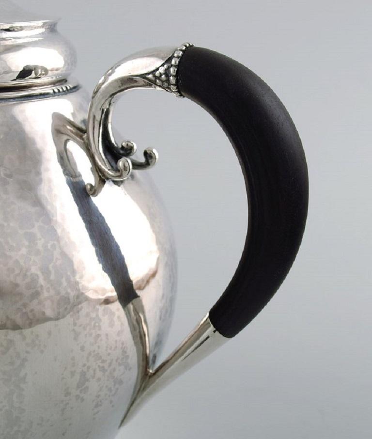 Rare Georg Jensen Teapot in Sterling Silver with Ebony Handle, Dated 1915-30 In Excellent Condition For Sale In Copenhagen, DK