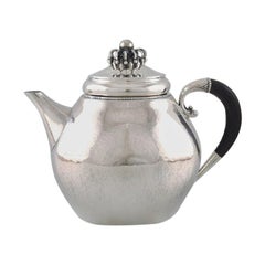 Antique Rare Georg Jensen Teapot in Sterling Silver with Ebony Handle, Dated 1915-1930