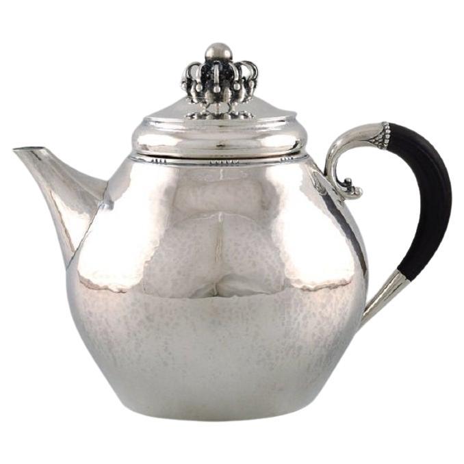 Rare Georg Jensen Teapot in Sterling Silver with Ebony Handle, Dated 1915-30 For Sale