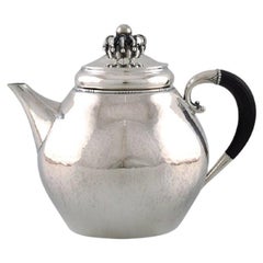 Antique Rare Georg Jensen Teapot in Sterling Silver with Ebony Handle, Dated 1915-30