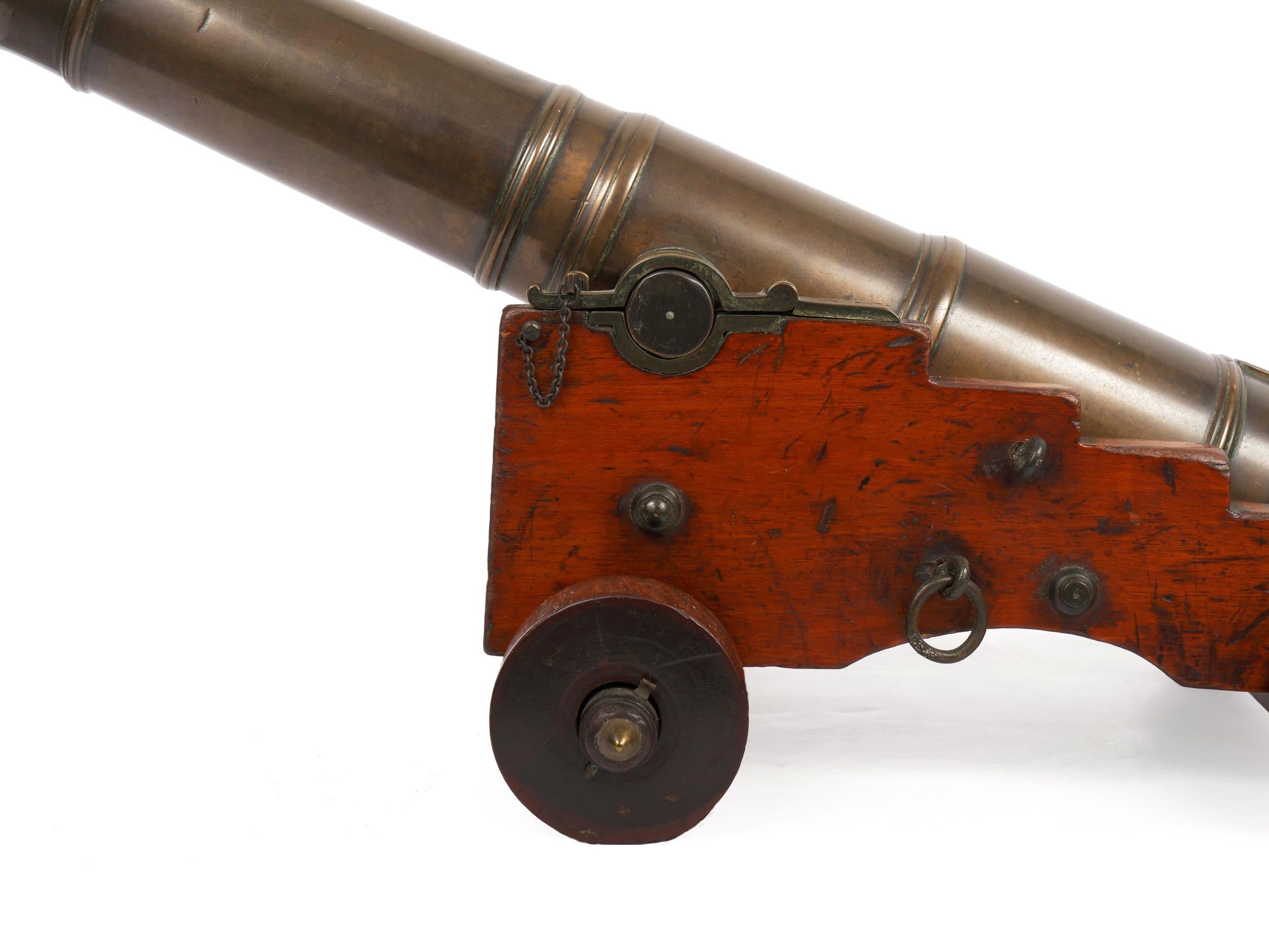 Rare George III Brass and Mahogany English Antique Signal Cannon, 19th Century 9
