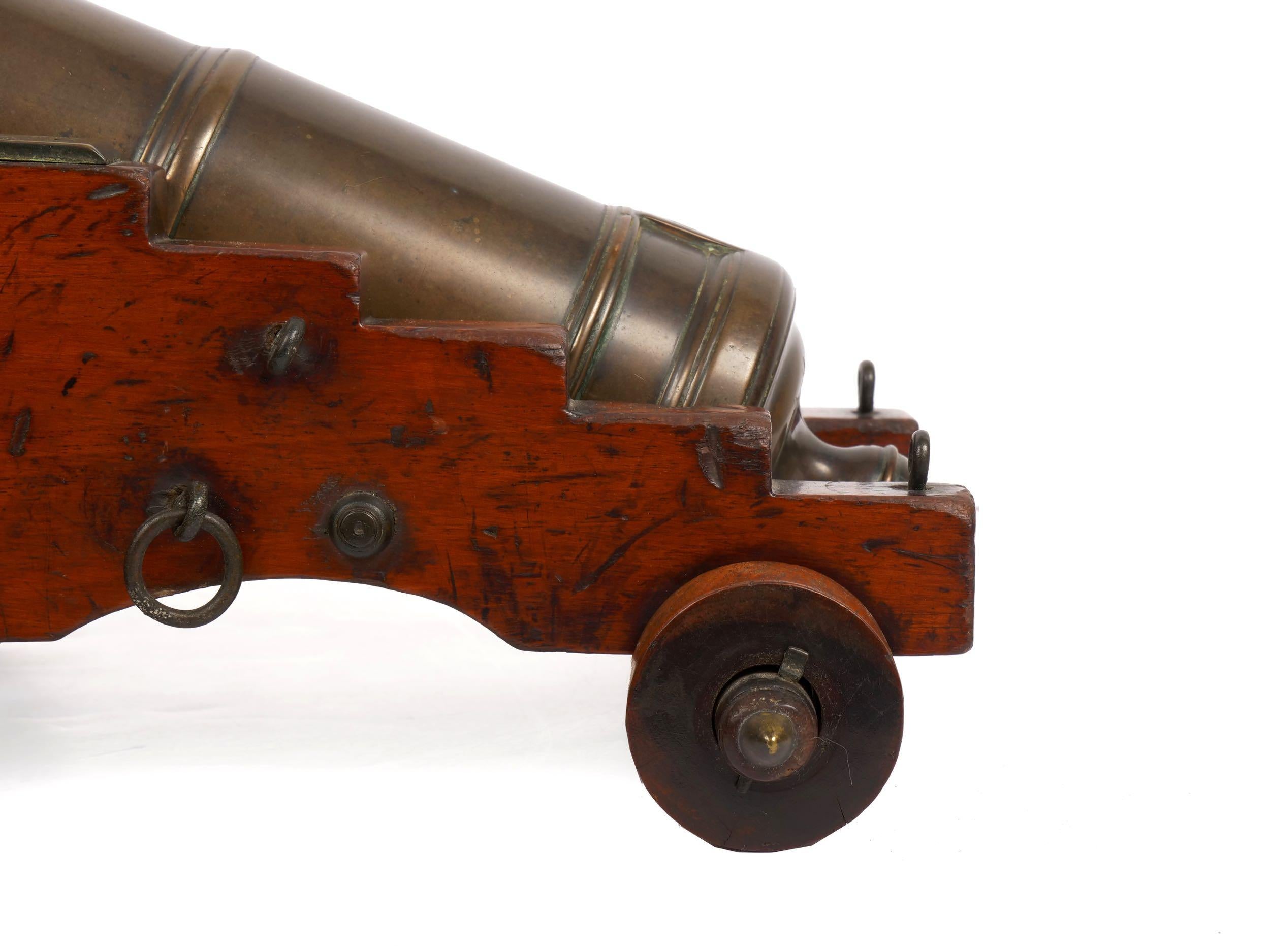 Rare George III Brass and Mahogany English Antique Signal Cannon, 19th Century 10