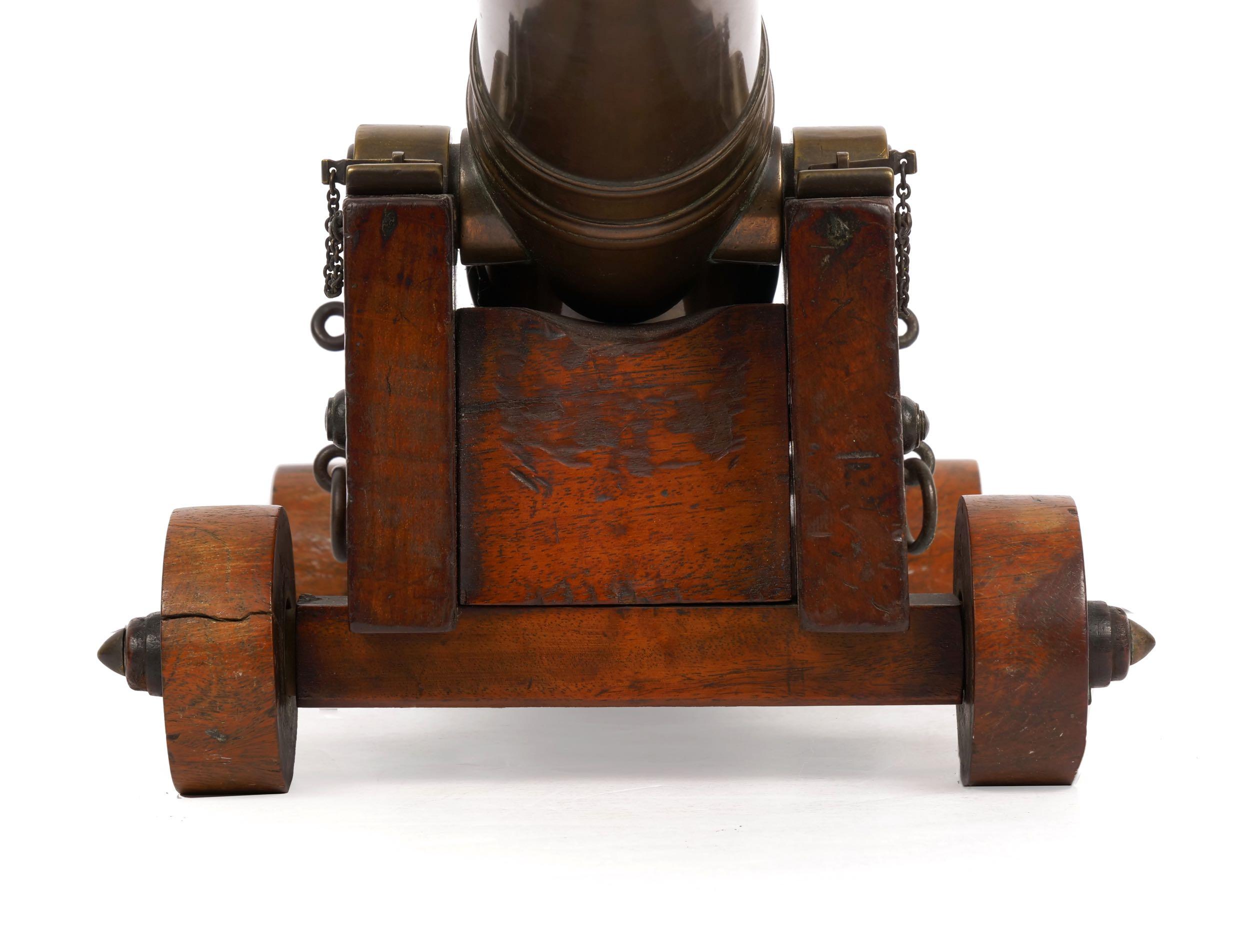 Rare George III Brass and Mahogany English Antique Signal Cannon, 19th Century 12