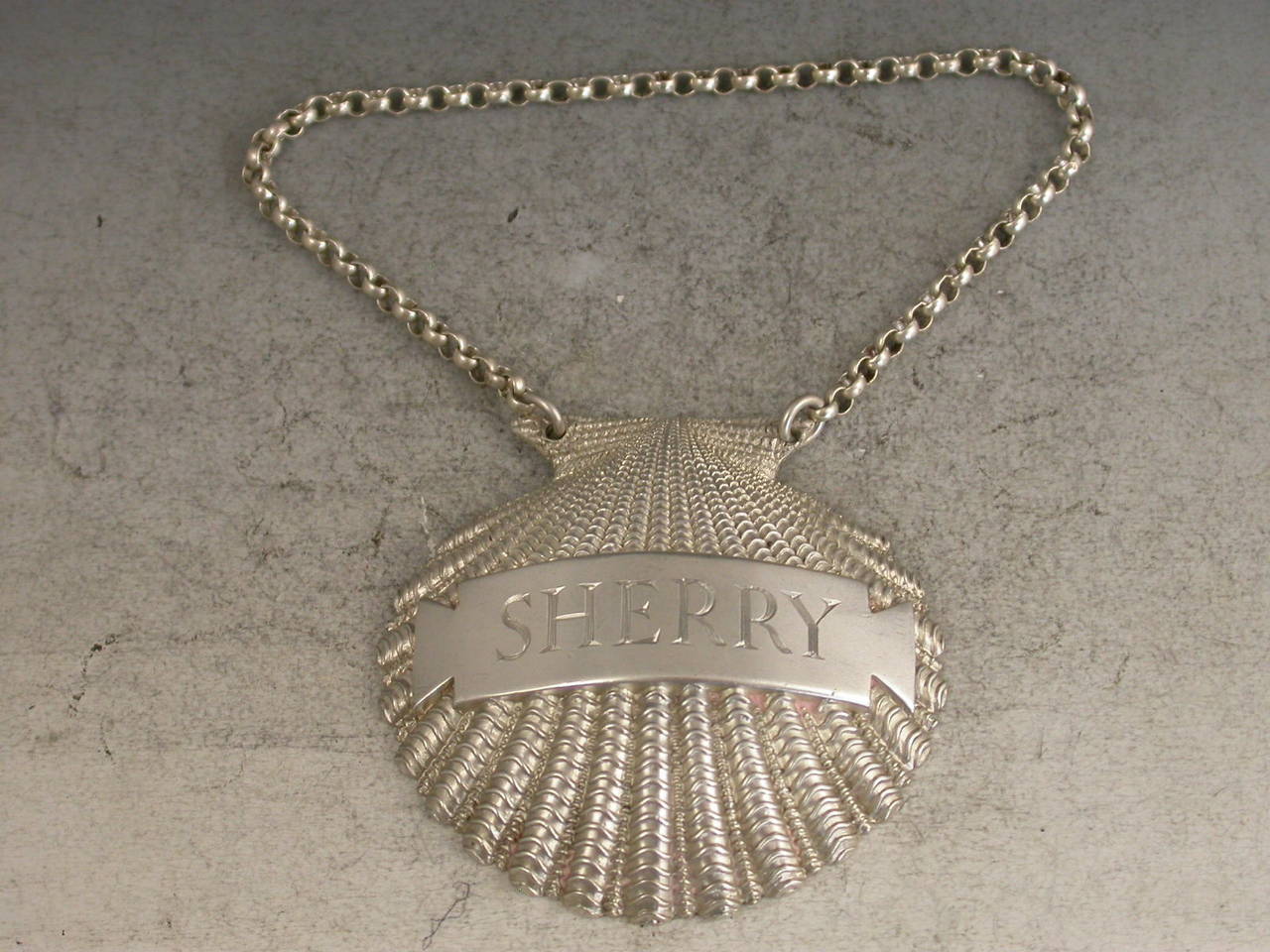 English Rare George III Cast Silver Scallop Shell Wine Label 'Sherry' by B Smith, 1807 For Sale