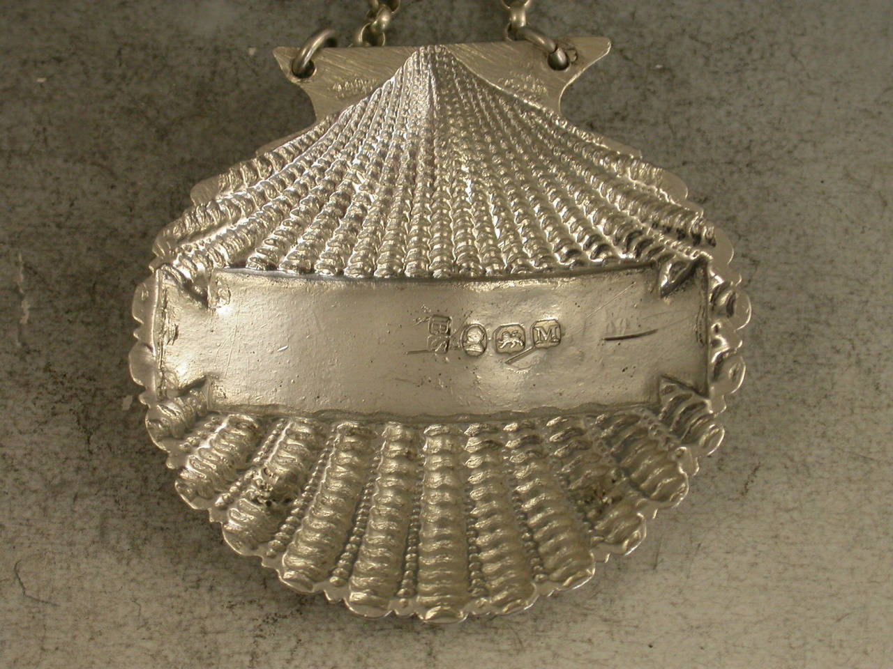 19th Century Rare George III Cast Silver Scallop Shell Wine Label 'Sherry' by B Smith, 1807 For Sale