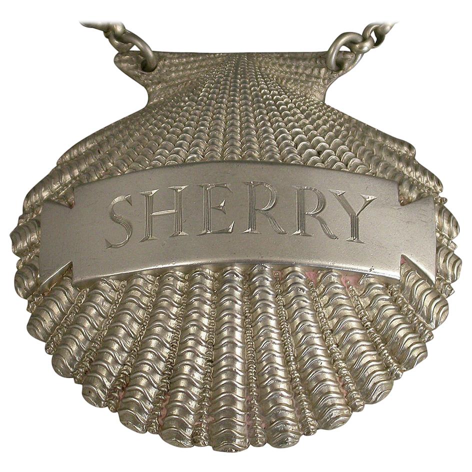 Rare George III Cast Silver Scallop Shell Wine Label 'Sherry' by B Smith, 1807 For Sale