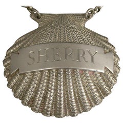 Rare George III Cast Silver Scallop Shell Wine Label 'Sherry' by B Smith, 1807