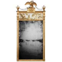 Antique Rare George III Giltwood Mirror with Verre Eglomise Panel