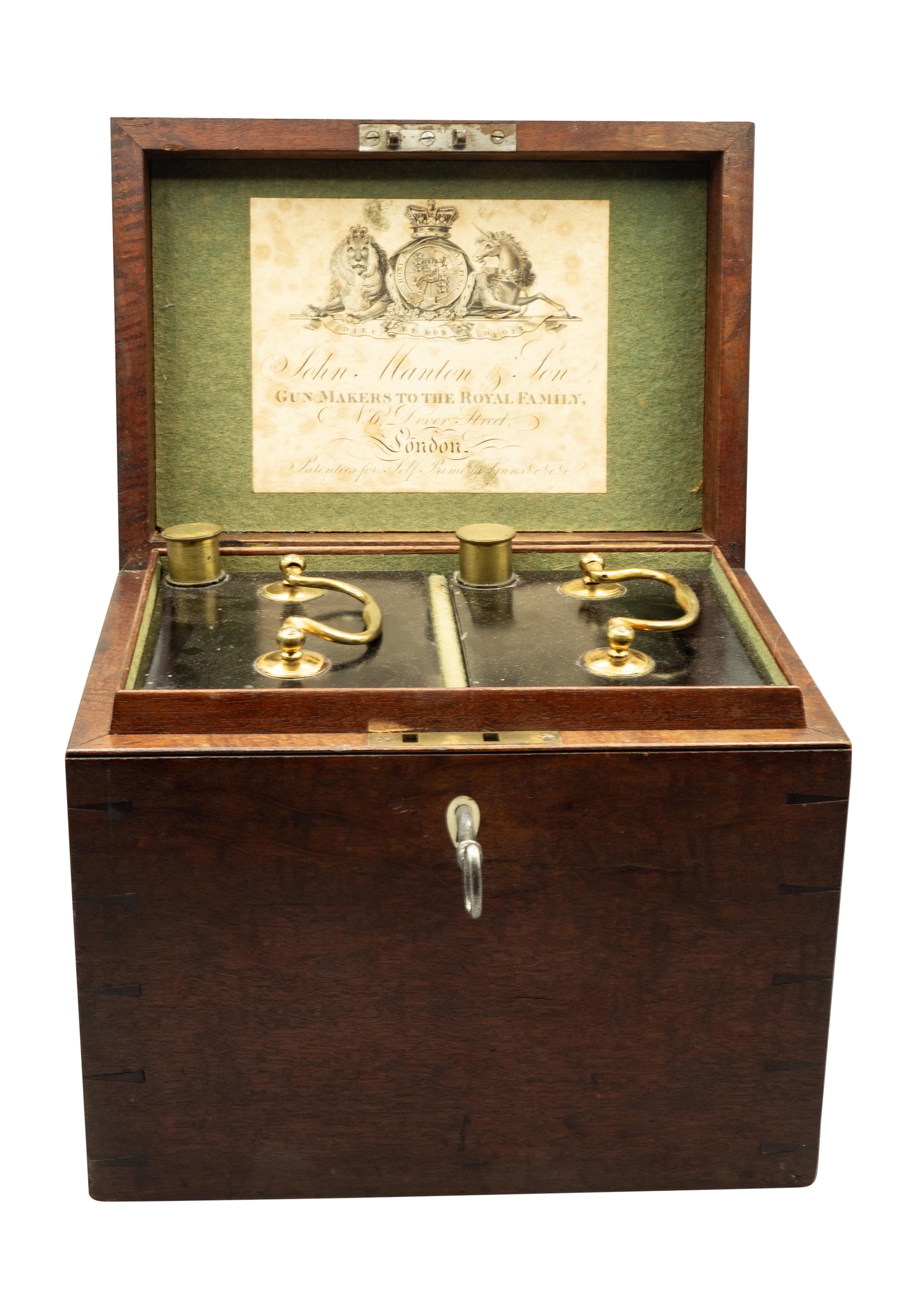Painted Rare George III Mahogany Gunpowder Box By John Manton and Son, London