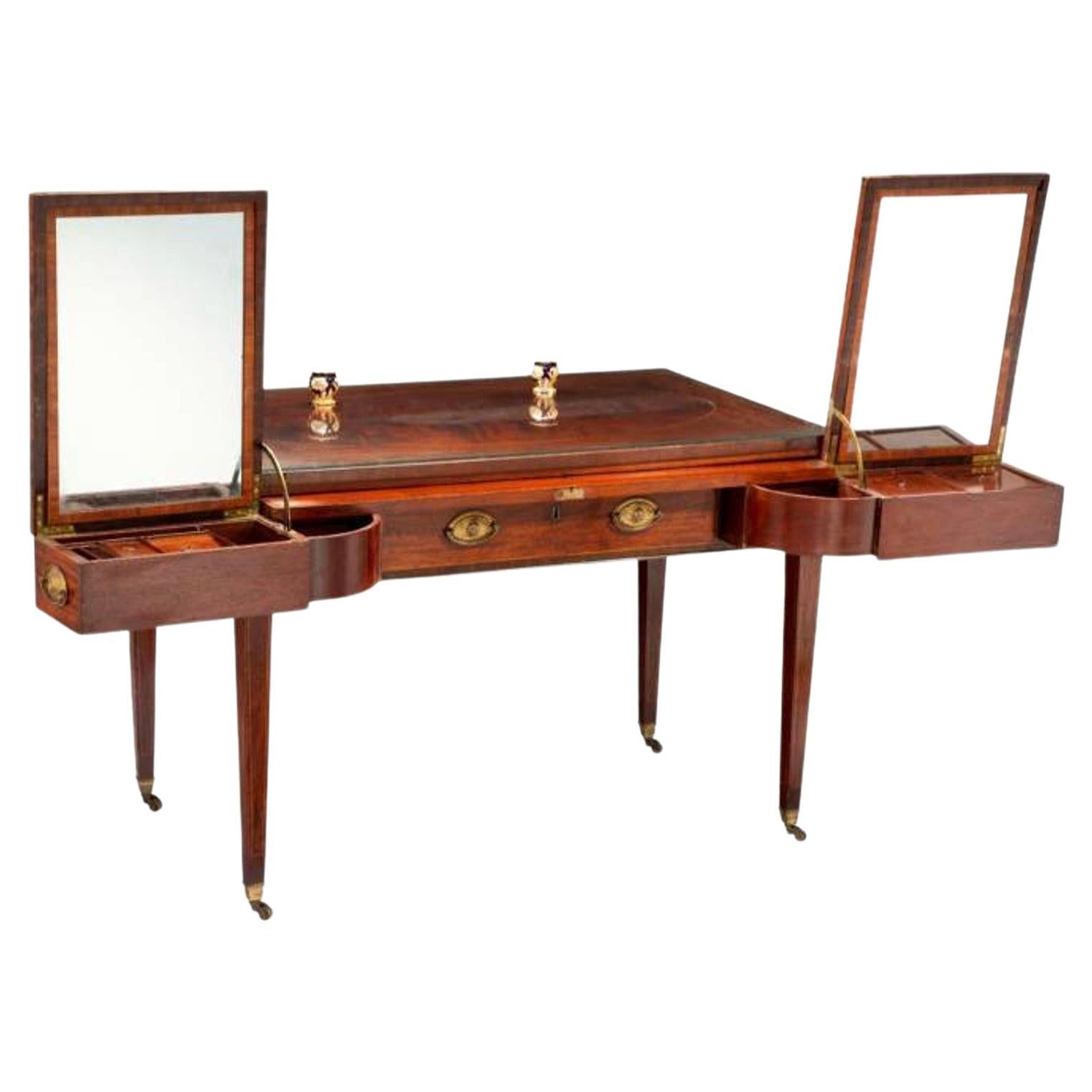 Important Beau Brummell Regency Period Flame Mahogany Gentleman's Dressing Table For Sale