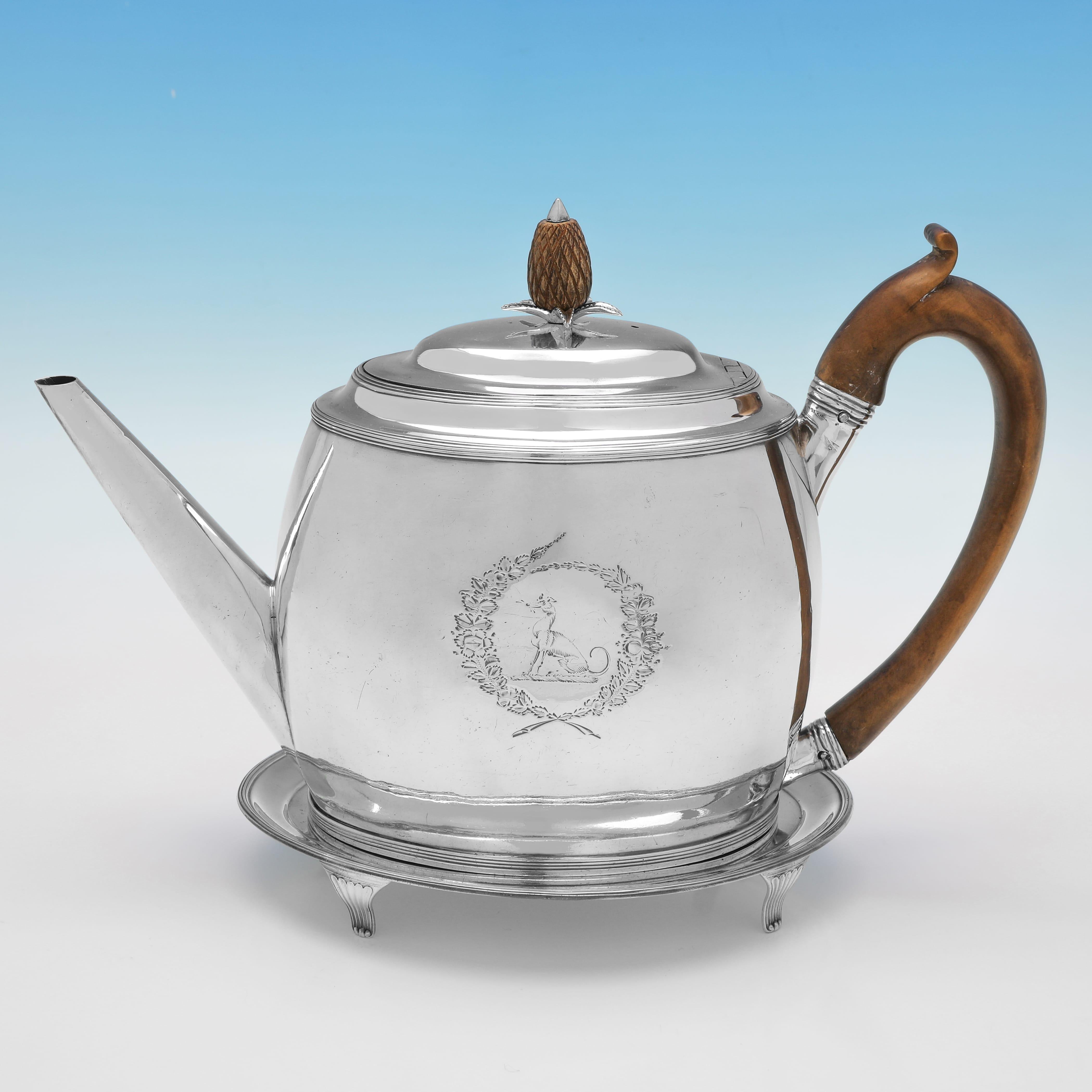 Late 18th Century Rare George III period silver tea & coffee set on tray made in London 1795