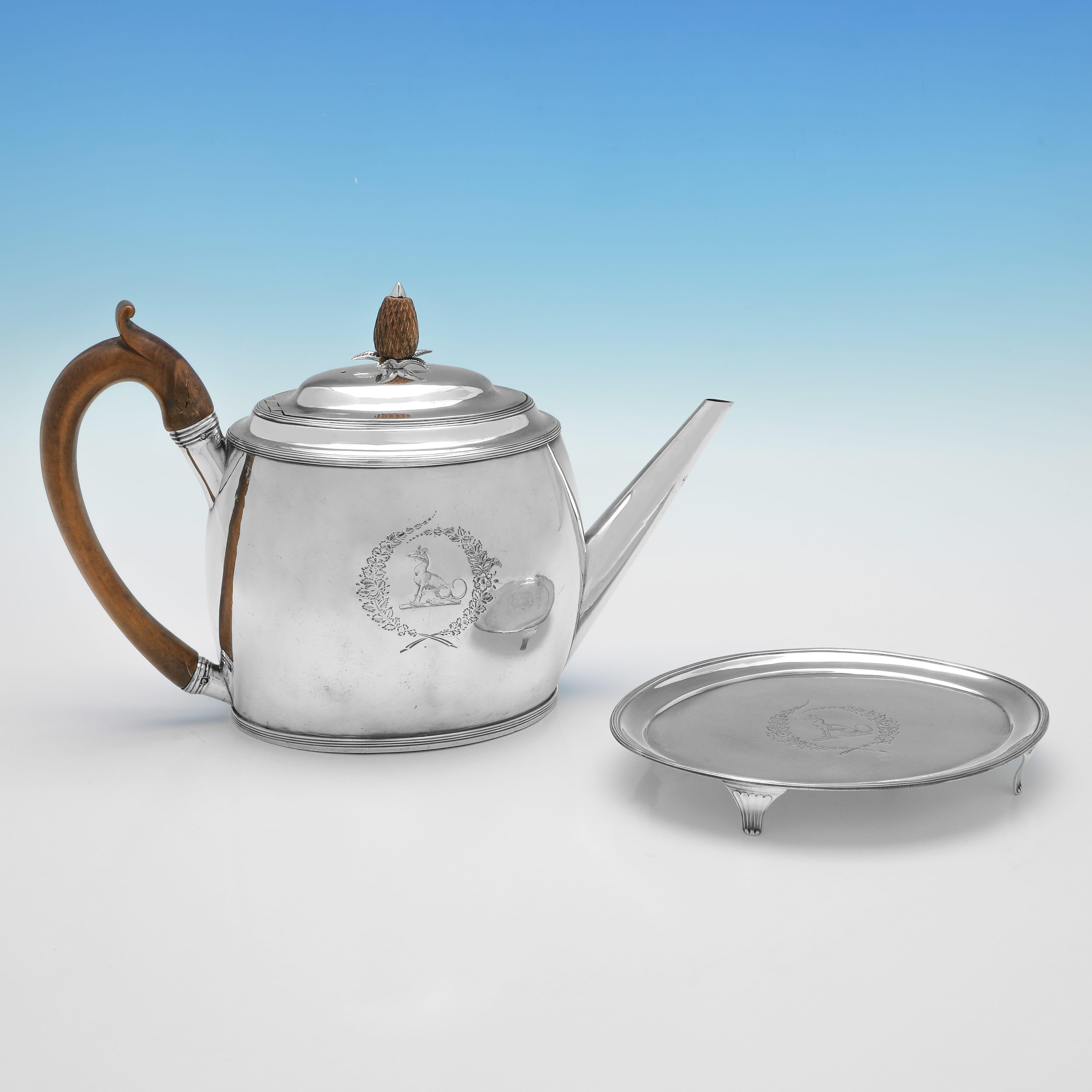 Sterling Silver Rare George III period silver tea & coffee set on tray made in London 1795
