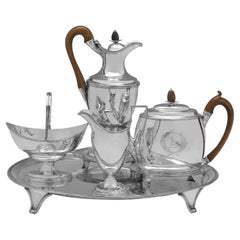 Rare George III period silver tea & coffee set on tray made in London 1795
