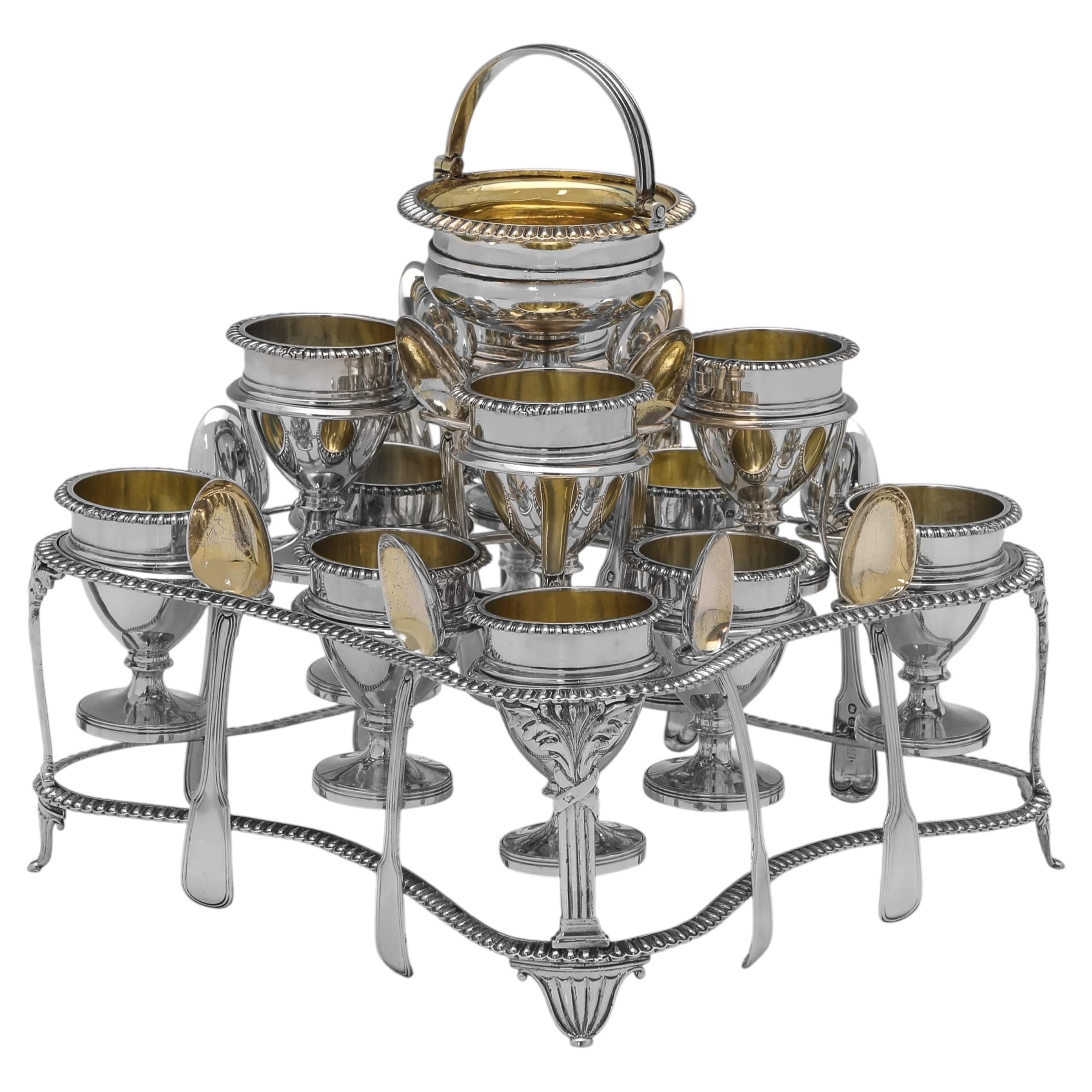 Rare George III Sterling Silver 12 Place Egg Cruet, Emes & Barnard, London 1814