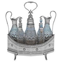 Rare George III Sterling Silver & Glass Cruet Set by Hester Bateman, 1790
