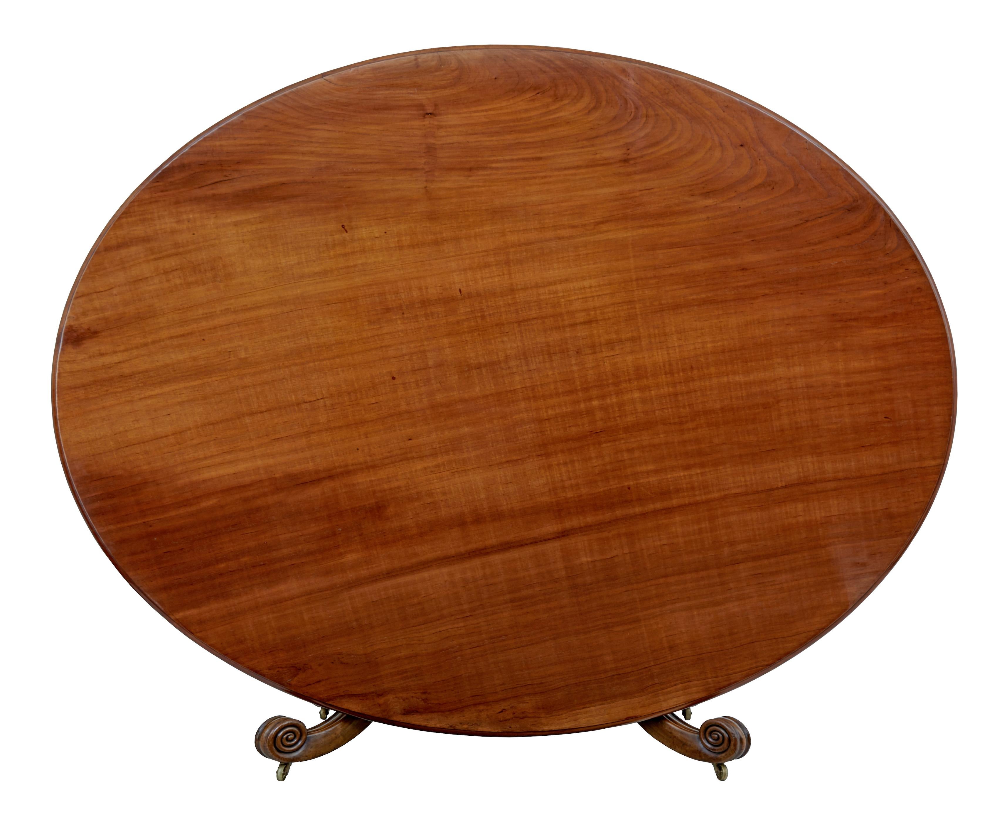 Rare George IV mahogany tilt top breakfast table of enormous proportions, circa 1830.

We are pleased to offer this extremely rare 1 piece top breakfast table. Made with a slight elipsed shape which has allowed the top to be used without creating