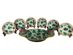 Rare George Jones Majolica 9-Piece Strawberry Server Set, 19th Century English