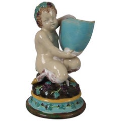 Rare George Jones Majolica Faun with Shell Figural