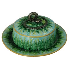 Rare George Jones Majolica Muffin Dish with Snake Handle