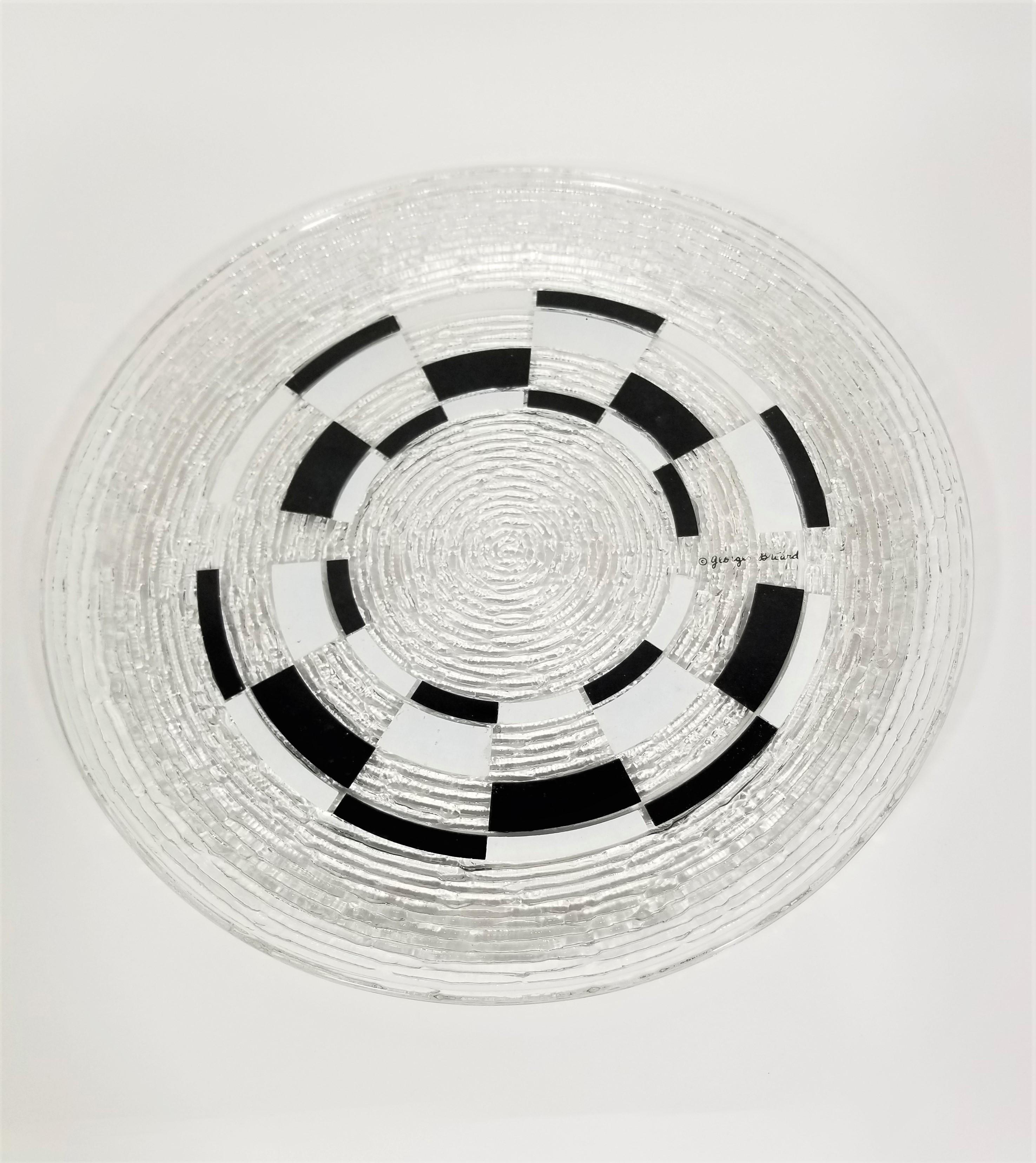 1960s Mid-Century Modern Georges Briard signed serving platter. Black and white mod design.
Brutalist Modernist design in glass.