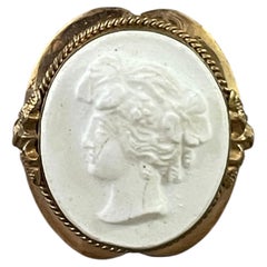 Rare Georgian 14K Gold and White Lava Cameo Statement Ring, circa 1830