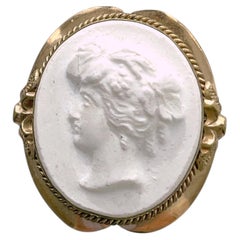 Rare Georgian 14K Gold and White Lava Cameo Statement Ring, circa 1830
