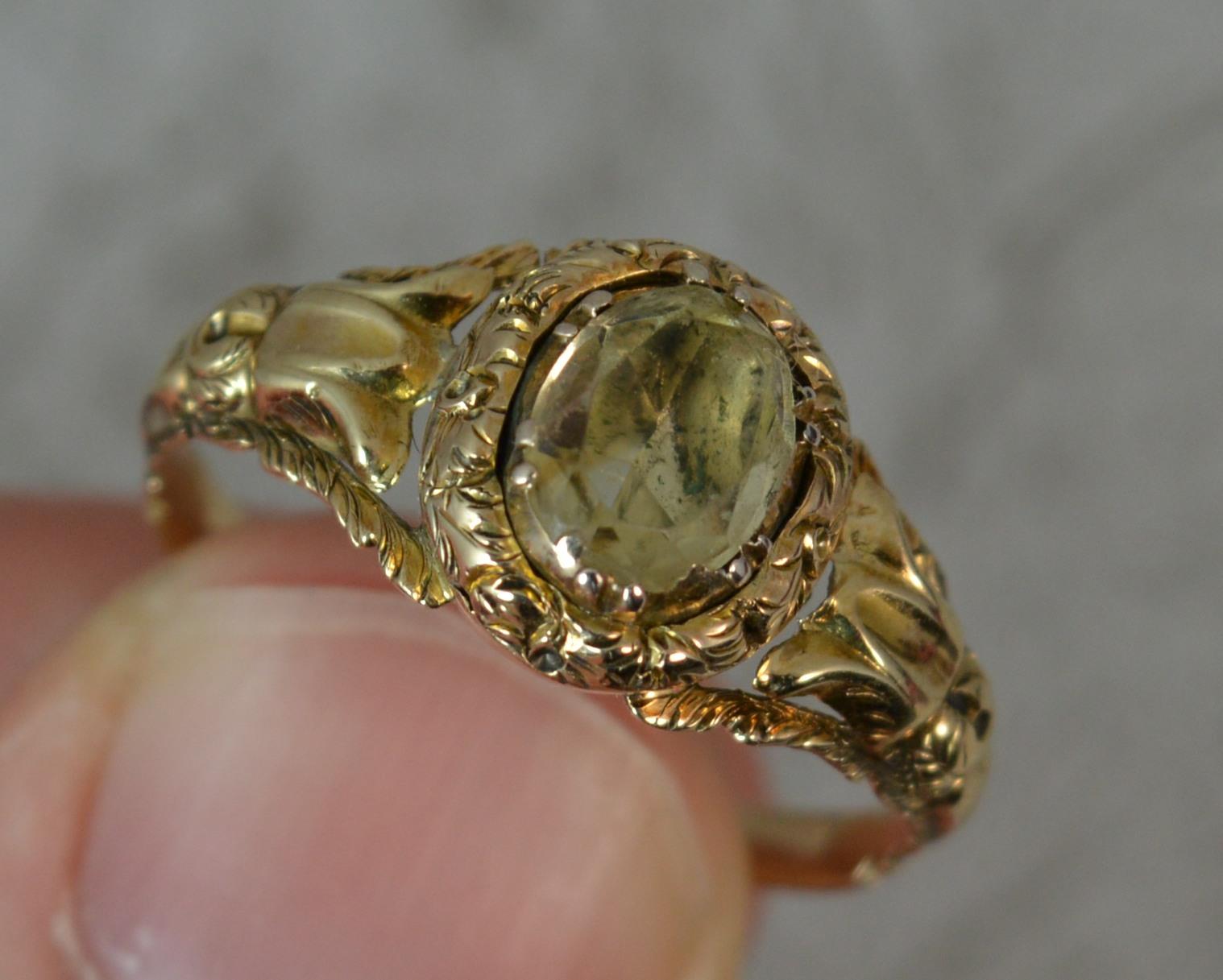 Rare Georgian 15 Carat Gold Foiled Back Rock Crystal Solitaire Ring In Good Condition In St Helens, GB