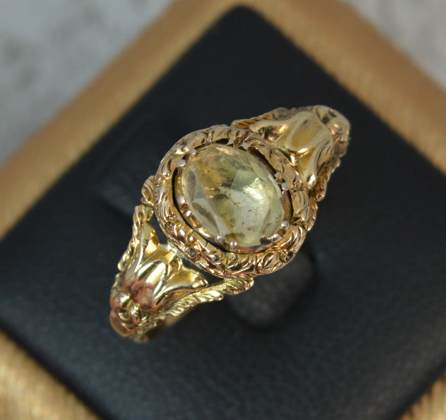 Rare Georgian 15 Carat Gold Foiled Back Rock Crystal Solitaire Ring 4