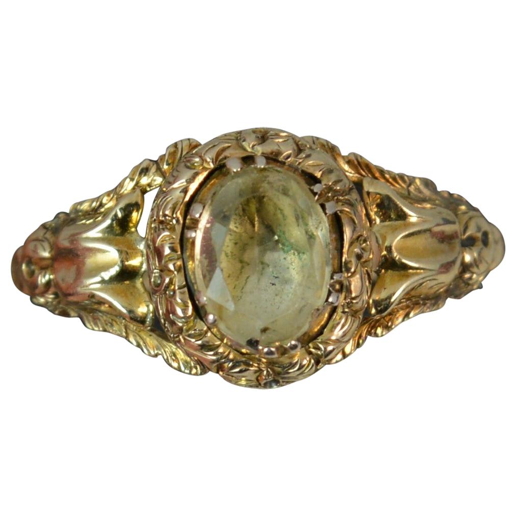 Rare Georgian 15 Carat Gold Foiled Back Rock Crystal Solitaire Ring