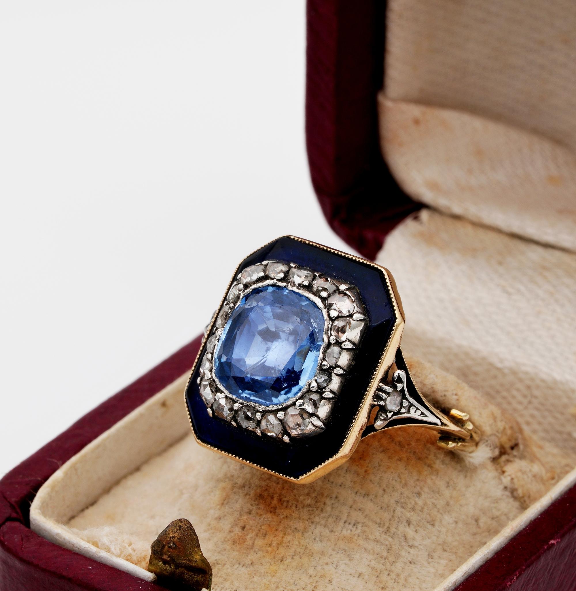 Rare Georgian 4.90 Carat Natural No Heat Sapphire Diamond Bristol Glass Ring 1