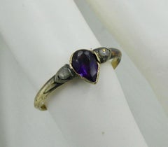 Rare Georgian Amethyst Rose Cut Diamond Ring 1700s Gold Museum Quality