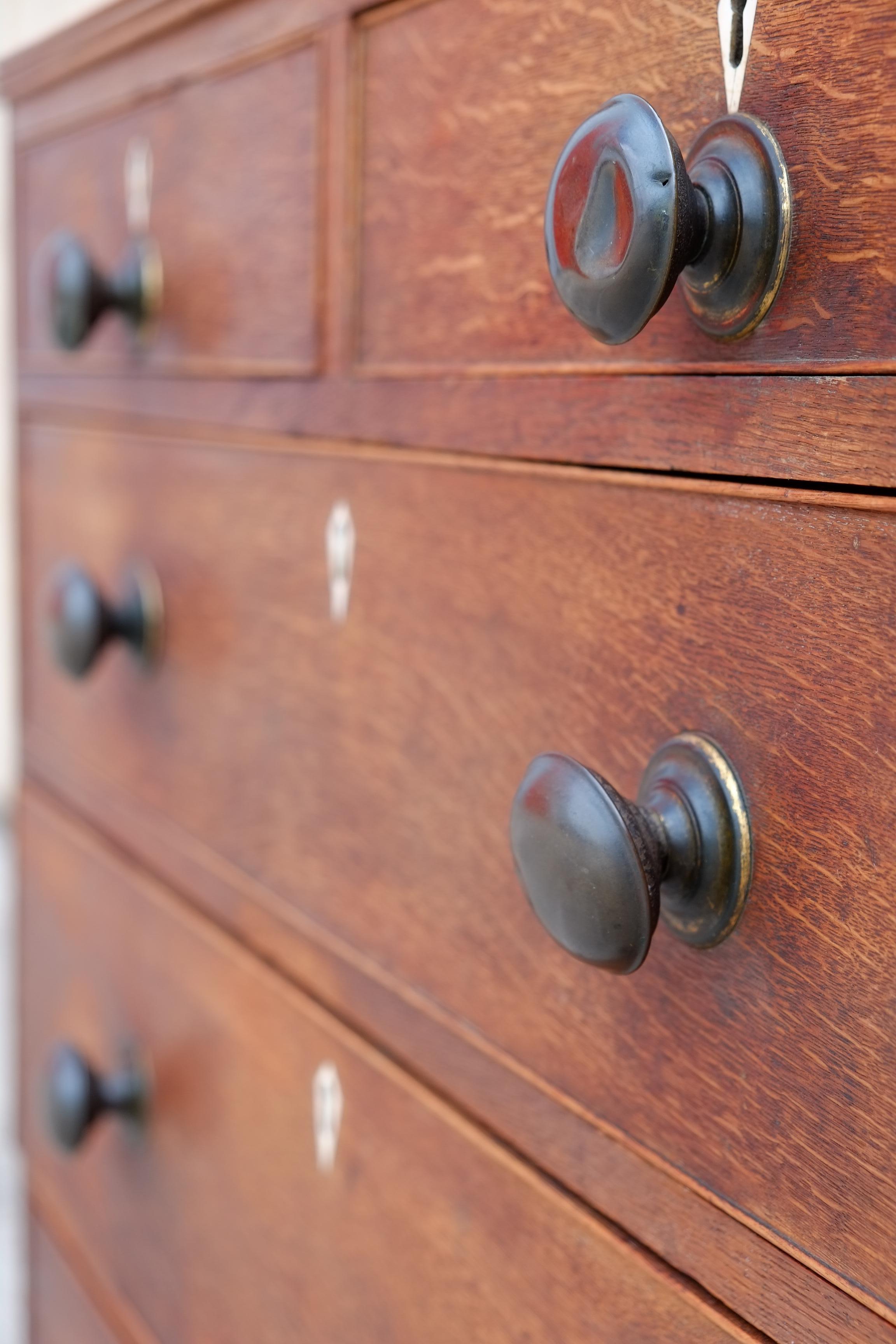 Rare Georgian Antique English Chest of Drawers in Oak with Brass Knobs For Sale 7